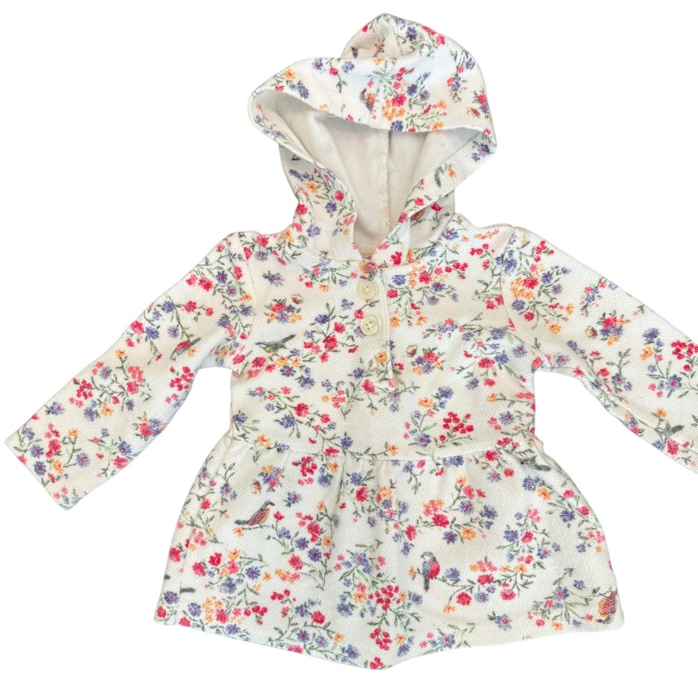 Carters Baby Girls Floral Bird Hooded Smocked Sweatshirt 12Months Long Sleeve